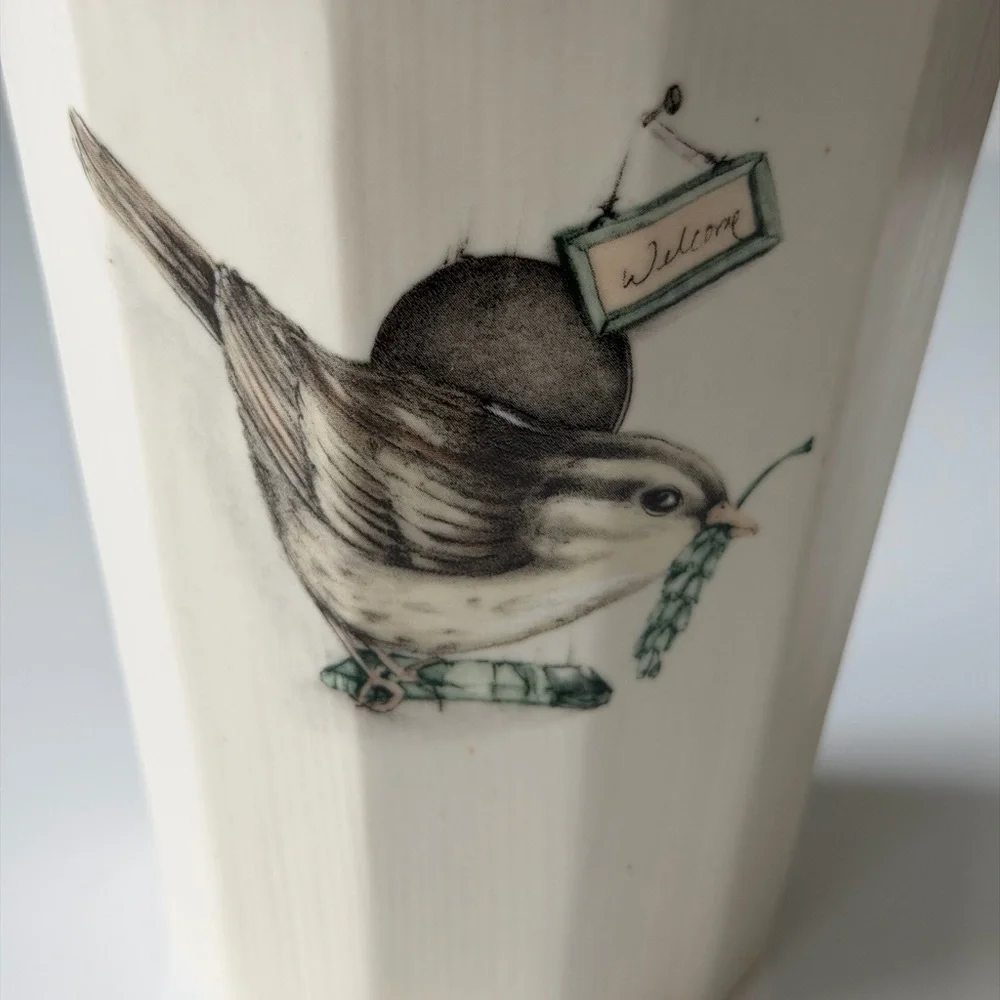 Pfaltzgraff Naturewood Earthy Green and Cream Bird Utensil Holder